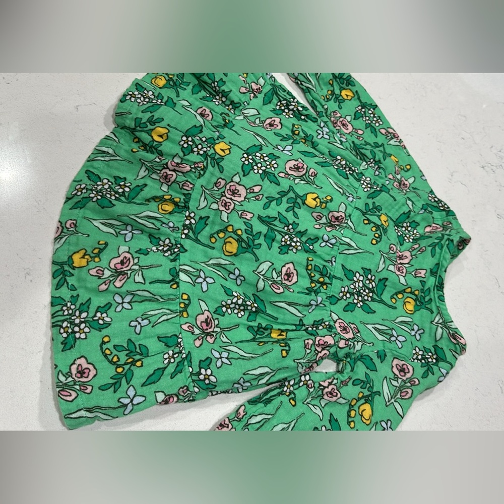 Adorable 100% cotton green floral baby girl dress with underpants size 12 months